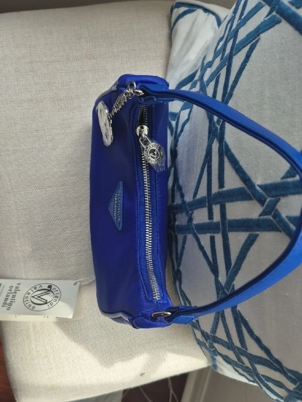 Valentino Orlandi Cobalt Blue Shoulder Bag with Logo Charm